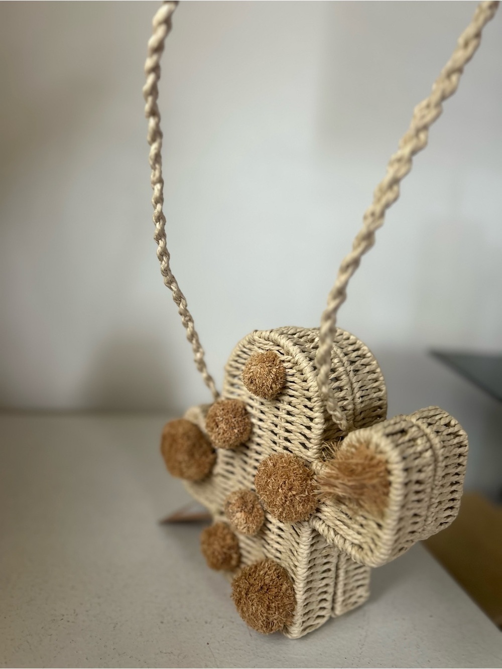 Savannah Cream Woven Pom-Pom Crossbody Bag new - Picture 3 of 10